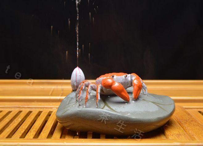 茶宠摆件精品紫砂变色螃蟹 荷叶螃蟹 和谐人生 茶玩雕塑 茶道配件