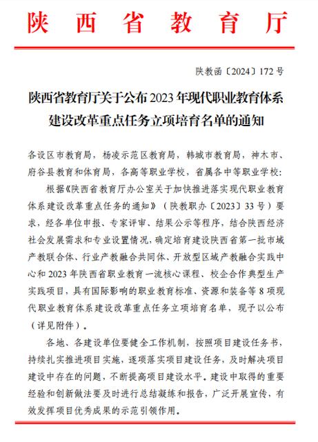 我院成功获批陕西省2023年现代职业教育体系建设改革重