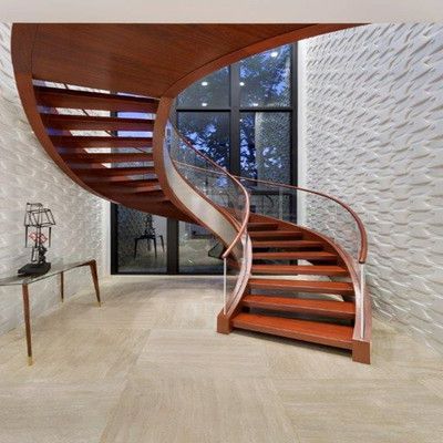 柚木踏步弧形楼梯 简约专业设计弧形楼梯 室内外楼梯