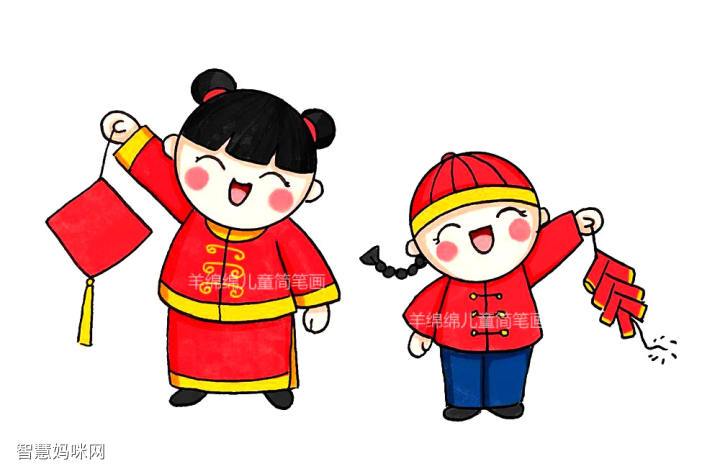 庆新年简笔画教你画可爱的中国娃