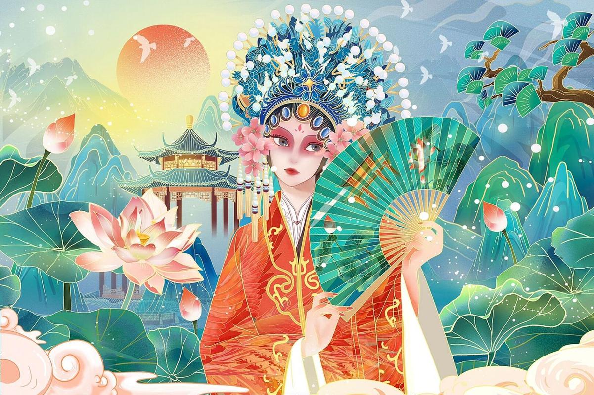 国潮插画|国潮戏曲美人插画图 国潮风之戏曲 戏曲剧种,是用来区分中国