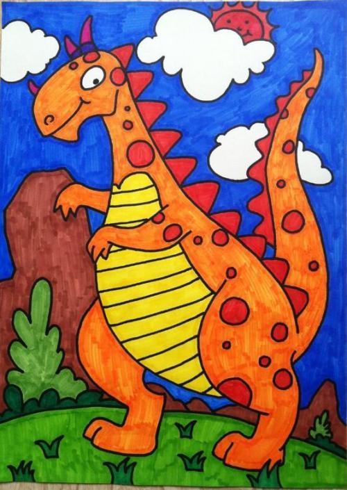 儿童画彩色恐龙简笔画