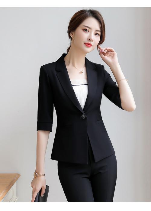 2020夏季新款职业ol黑色短袖西装套装女韩版酒店前台珠宝店工作服