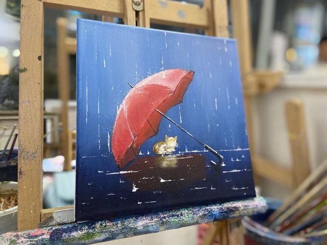 下雨夜的猫猫丙烯画油画南昌画画