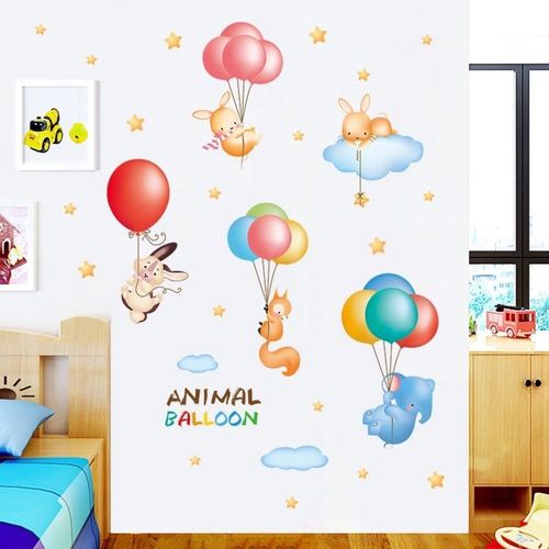 卡通小兔子动物气球墙贴幼儿园宿舍美术室教室儿童卧室床头贴背景