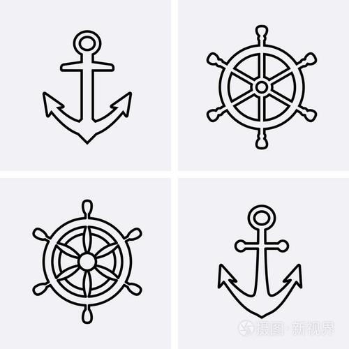 船锚和船舵图标细线样式插画-正版商用图片1pznw9-摄图新视界