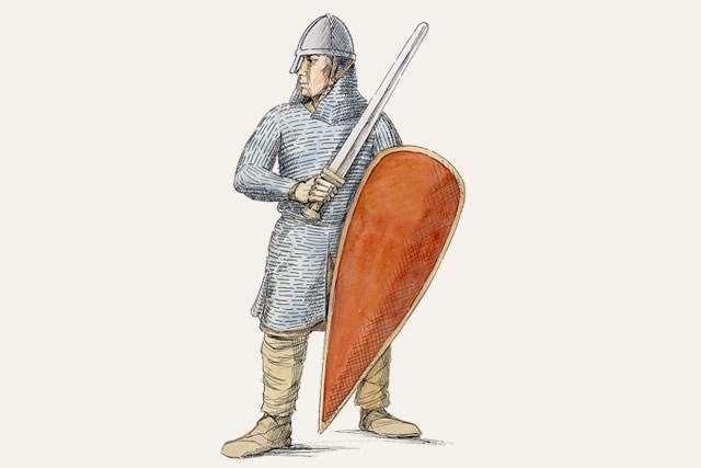 一名典型的诺曼人战士,身穿锁子甲,有着风筝形盾牌