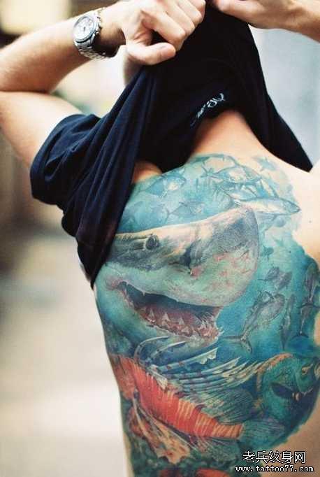 满背鲨鱼纹身图案