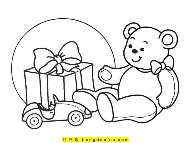 12张过生日的扫地的抱着爱心的泰迪熊玩具卡通涂色简笔画-红豆饭小