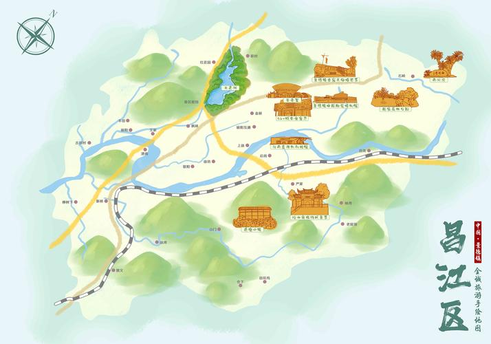 景德镇昌江区景区手绘地图导览图