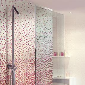 马赛克瓷砖玻璃卫生间浴室粉色渐变酒店客厅淋浴区背景墙简约现代