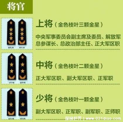 中国的军衔等级肩章排列图片及标志,军衔军职介绍(上将最高)