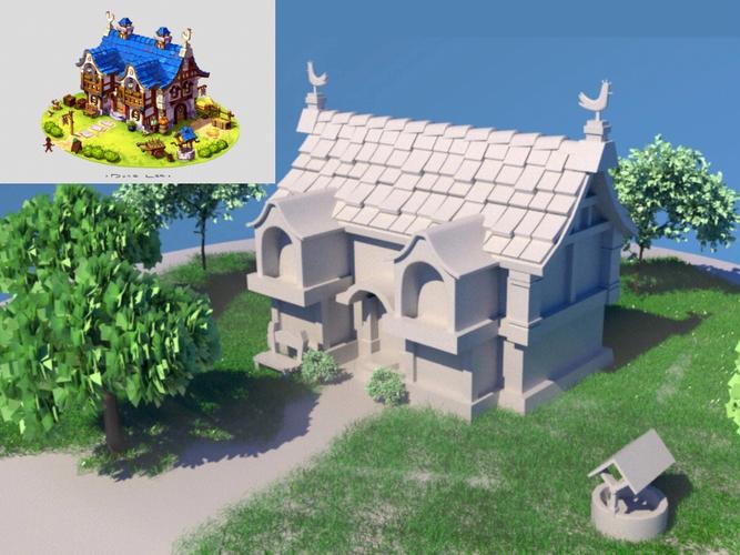 3d建模卡通动画三小时小房子模型制作