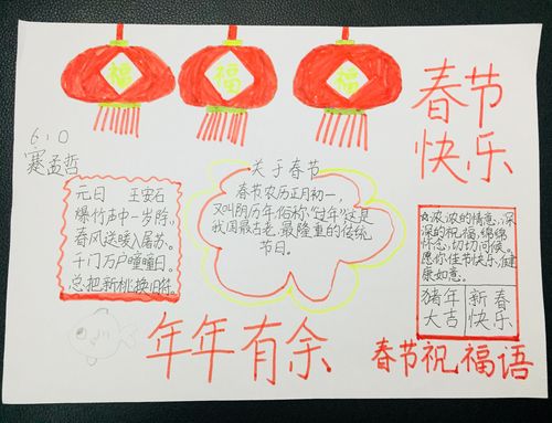 一实小610班"欢庆春节"手抄报,绘画作品剪影