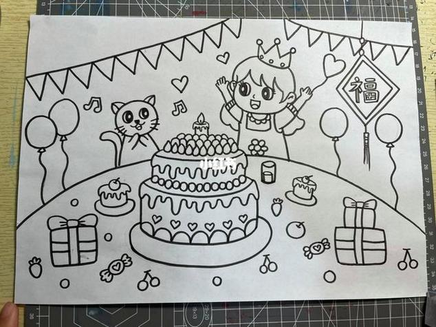 生日聚会现场简笔画怎么画生日派对有什么东西可以挂简笔画可爱生日