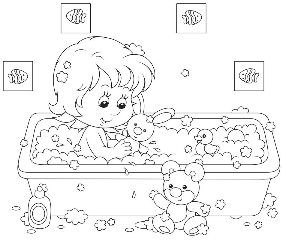女孩洗澡,小女孩玩玩具在泡沫浴