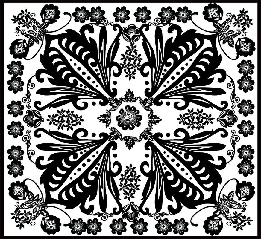 黑色对称方形花卉图案