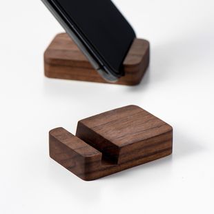 小西家黑胡桃木实木手机座榉木桌面手机支架创意小巧木质手机架
