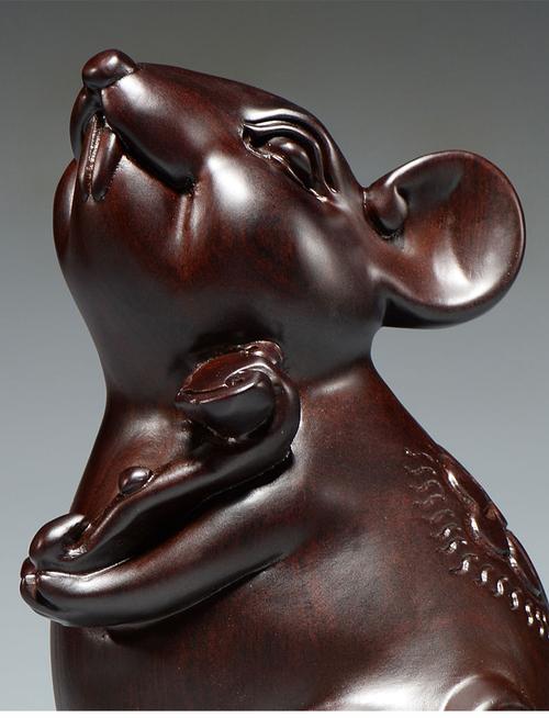 黑檀木雕老鼠摆件风水十二生肖木质鼠雕刻家居客厅办公装饰工艺品