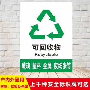 可回收物警示循环利用指示绿色提示语环保节能安全标识标志牌定制建筑