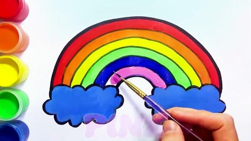 简笔画早就视频,教小朋友学画画用颜料笔给彩虹涂颜色