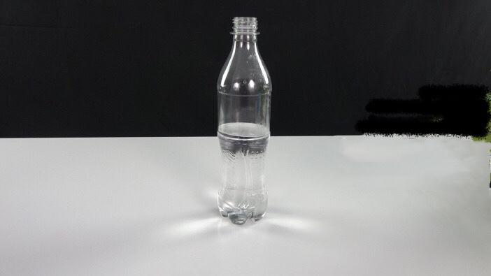 2.将其中一个瓶子装半瓶水.