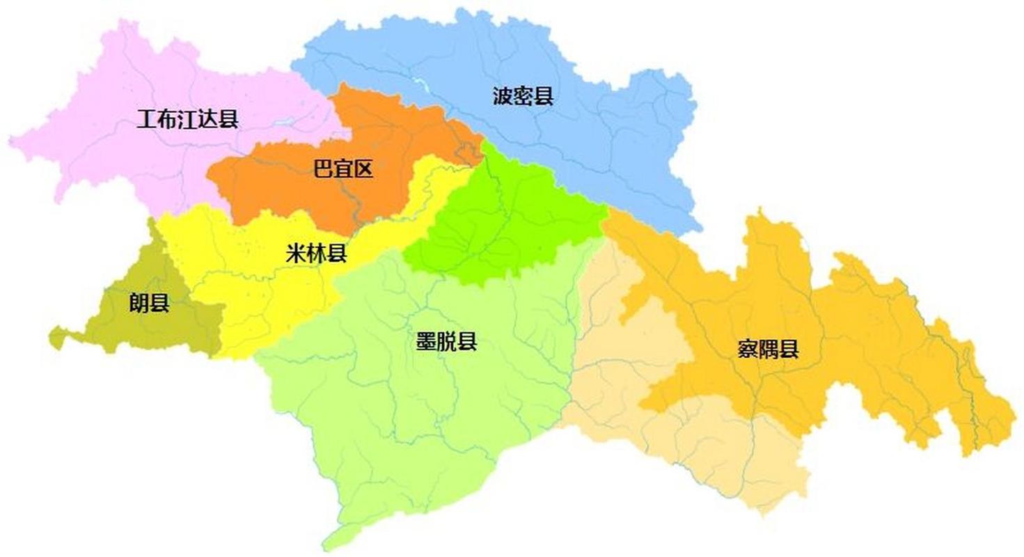 林芝全市划分为 1个区:巴宜区 6个县:工布江达县,米林县,墨脱县