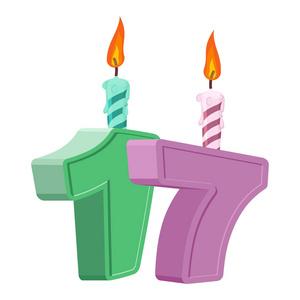 17 岁的生日.数字与喜庆的节日蛋糕蜡烛照片