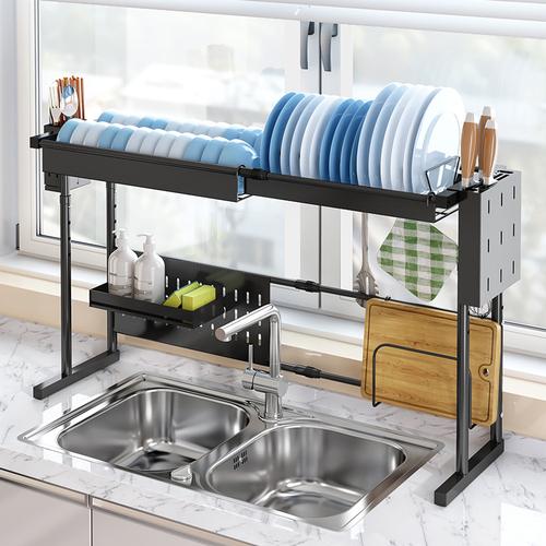 伸缩水槽置物架不锈钢沥水架厨房水池洗碗池碗筷碗碟厨房置物架