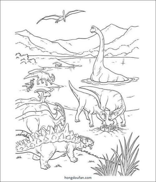 恐龙世界填色图片大全-红豆饭小学生简笔画大全