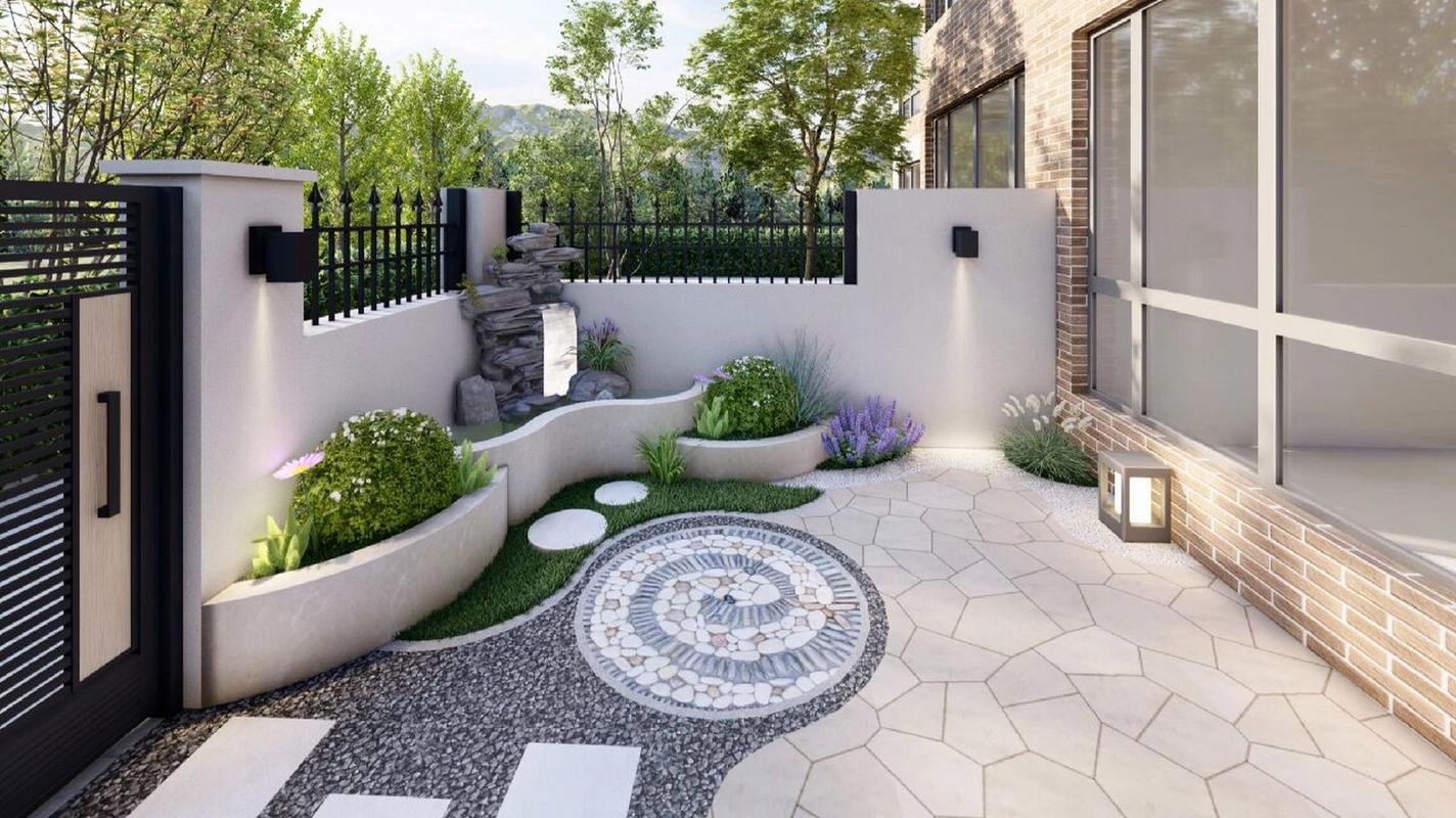 979730平小花园效果图 按客户要求,设计了阶梯花池,并结合微型