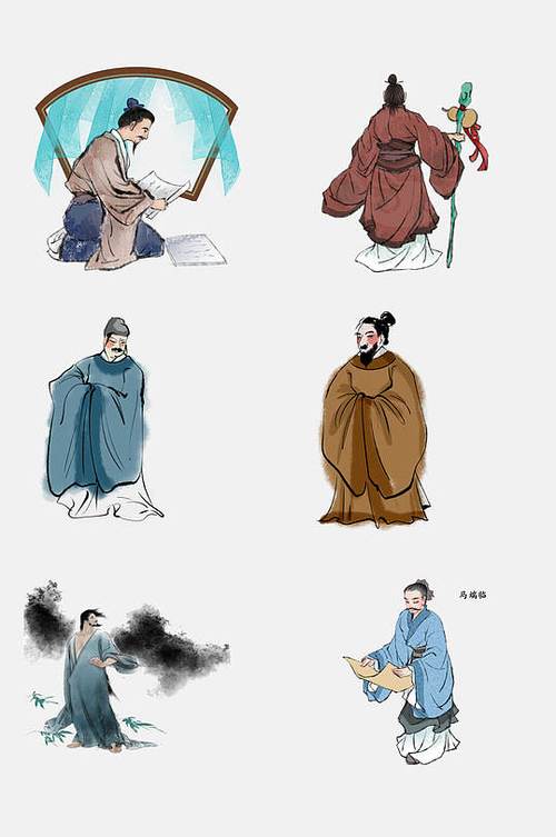 水墨风中国古代诗人人物免抠素材