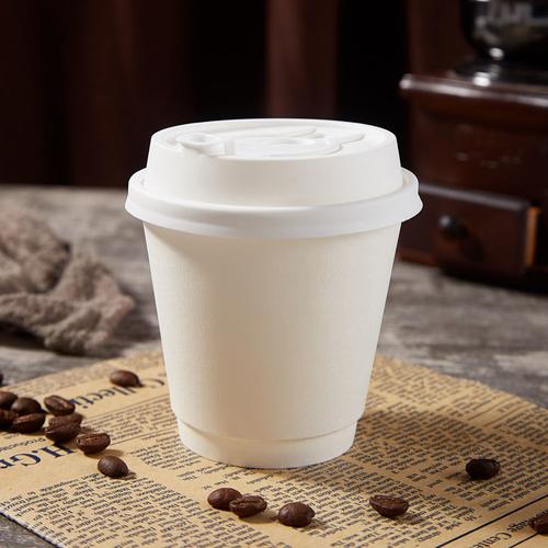 白色咖啡杯纸杯子一次性ins热饮打包奶茶杯家用商用加厚带盖
