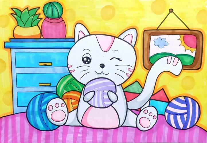 画室日常  #儿童画  #儿童创意美术  #小猫简笔画  #主题儿童画