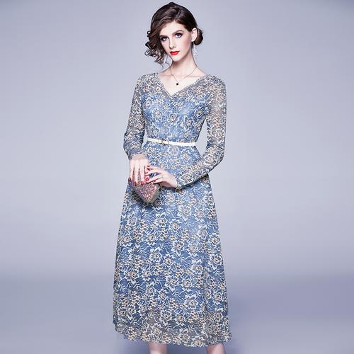 贵夫人裙子减龄2020春季新款长袖高端法式蕾丝连衣裙