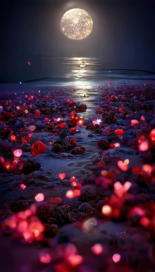 玫瑰与月亮唯美自然风景图片,自然风景-可爱美图