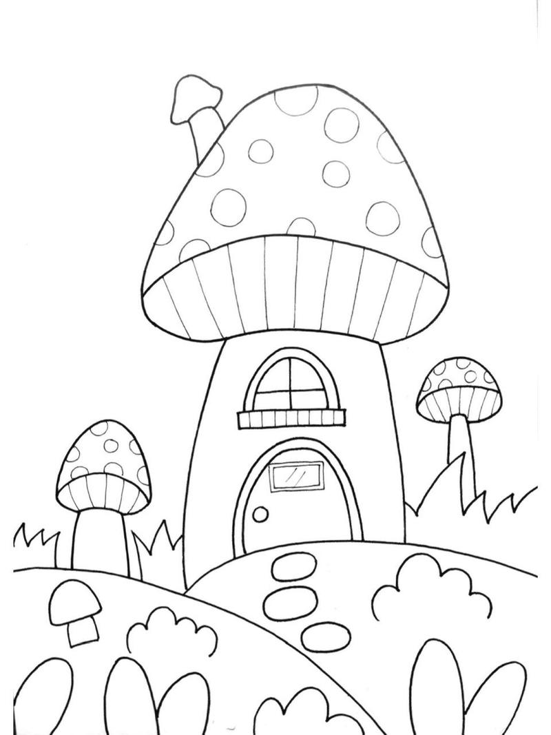 超简单蘑菇房子儿童画 这幅画适合中大班的小朋友 原创作品,临摹请