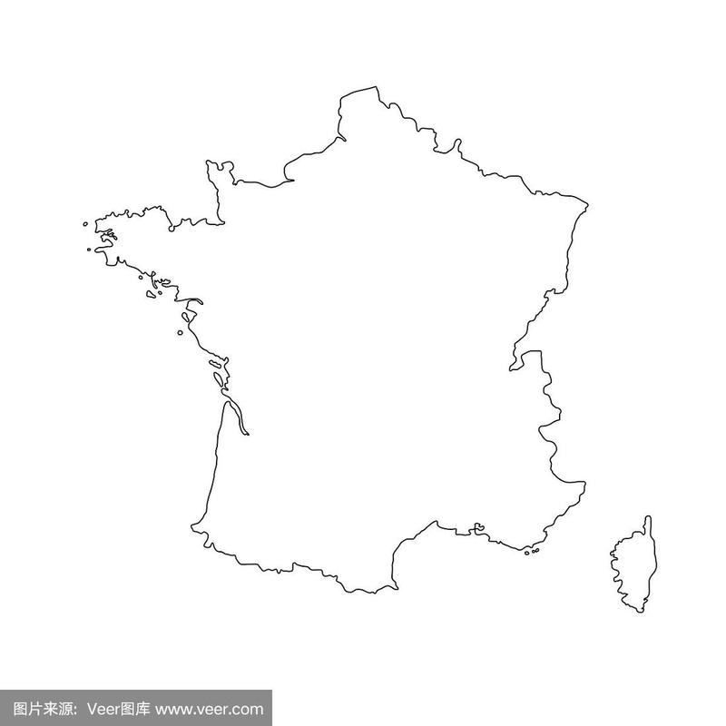 矢量插图的黑色轮廓法国地图.