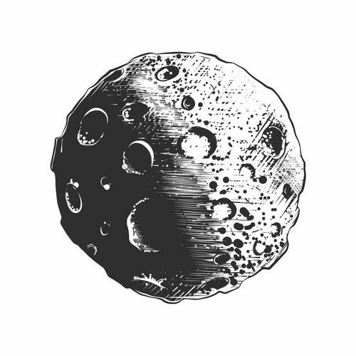 手绘素描风格布满陨石坑的月球小行星外星球png图片免抠矢量素材