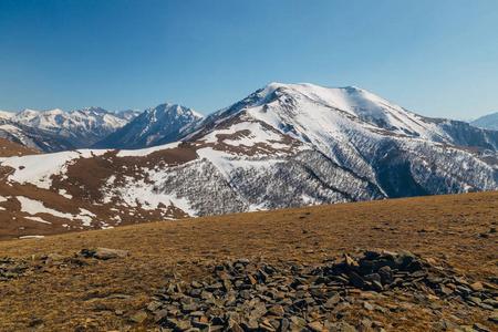 山地景观,雪峰,阿基兹,高加索山脉,俄罗斯照片