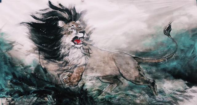 张智棟中国画(上海)工作室:私人订制六尺整(180x96cm)《狮子吼》