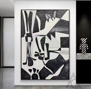 纯手绘油画几何黑白抽象玄关挂画壁画现代简约客厅沙发走廊装饰画