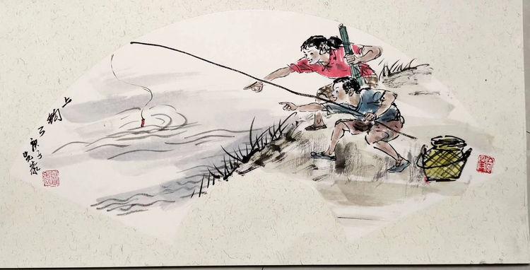 中国陶瓷艺术大师阎先公钓鱼系列国画小品欣赏
