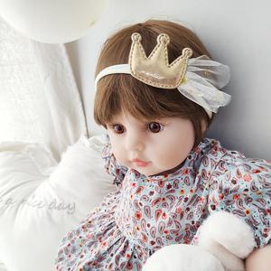 金色皇冠婴儿发带宝宝周岁头饰女婴可爱超萌公主头花纱婴幼儿发饰
