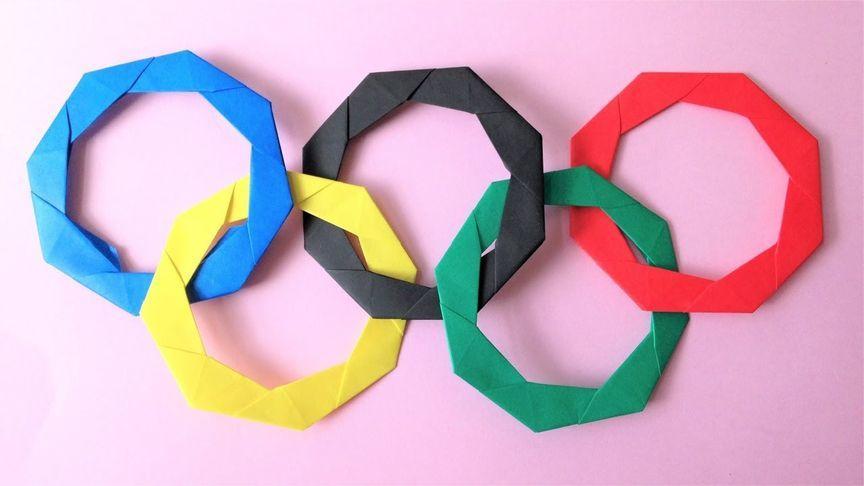 简单形象的折纸奥运五环快把金牌奖杯拿来吧你