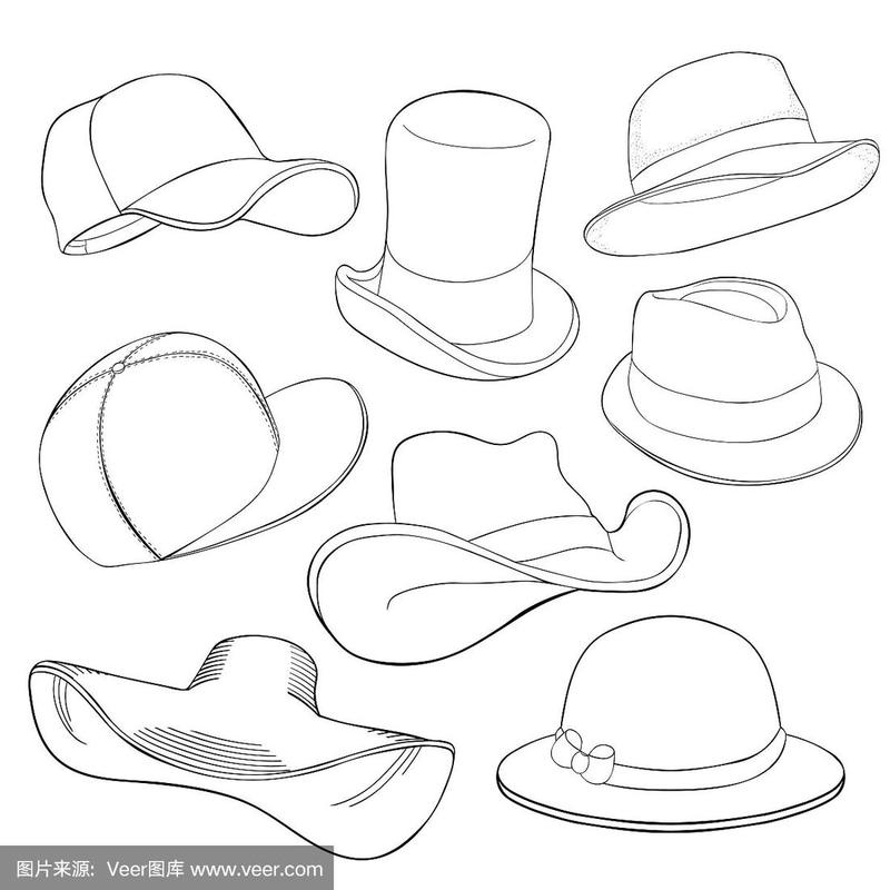 矢量,绘画插图,帽子,头饰,鸭舌帽
