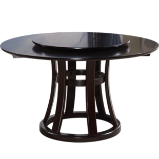 鸡翅木圆桌实木餐桌中式仿古红木家具雕花圆台餐厅桌椅组合带转盘
