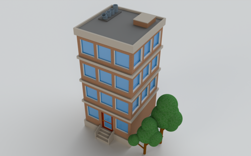 四层小区居民楼卡通城市建筑city building c4d模型(含贴图)