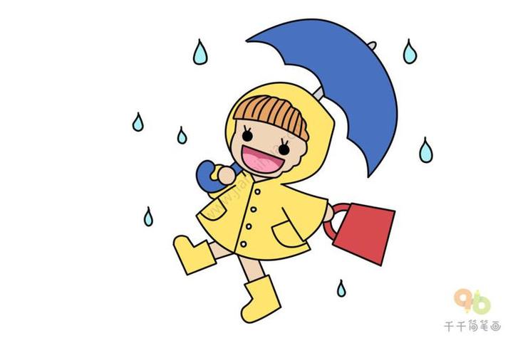 怎样画简笔画雨中的小女孩下雨天穿雨衣的小朋友简笔画教程