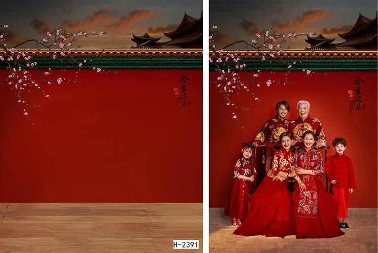 摄影背景布影楼中国风背景布儿童拍照摄影拍摄古装新庆红色新年全家福